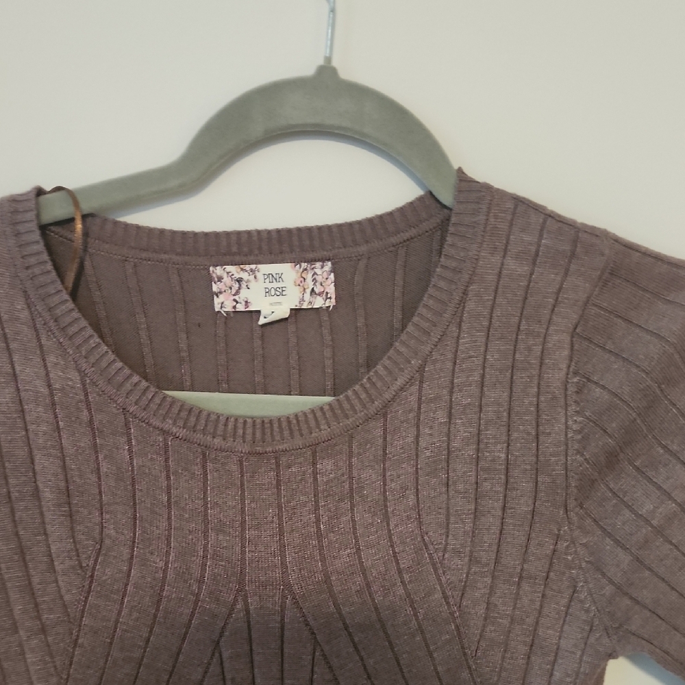 Pink Rose Ribbed Knit Mini Dress - Brown - Picture 2 of 3
